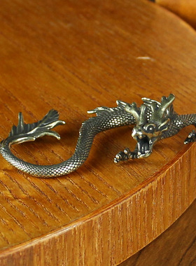 纯黄铜蛟龙摆件办公室桌面茶桌茶宠小铜器摆饰地摊抖音