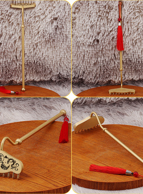 黄铜九齿钉耙西游记猪八戒武器按摩梳经络长柄耙子金属摆件工艺品