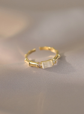 2025新款猫眼石竹节戒指女小众设计高级感气质开口戒轻奢指环精致