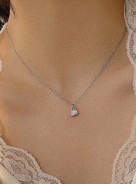 闪钻小锁吊坠925项链锁骨链女款轻奢个性冷淡风ins潮新款