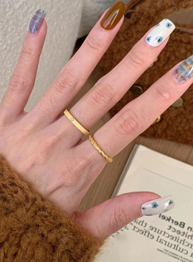 新款中古拉丝水芒星戒指女拉丝点钻个性小众设计高级叠搭百搭通勤