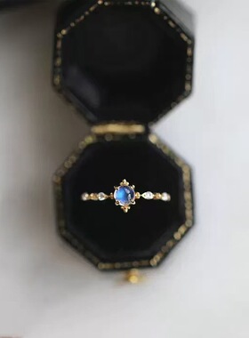 925镀银时尚月光石戒指女士轻奢ins风小众设计精致气质开口指环