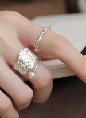 小众设计甜酷肌理珍珠戒指女个性时尚百搭优雅开口指环网红食指戒