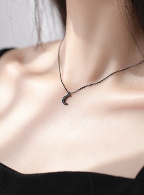925黑色月亮项链女潮冷淡风锁骨链简约气质网红颈链