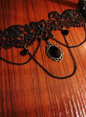复古哥特黑蕾丝珍珠吊坠锁骨链