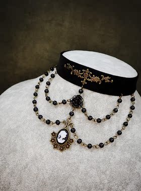 复古哥特天鹅绒珍珠吊坠锁骨链