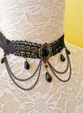 复古哥特风颈圈饰品黑色蕾丝珍珠吊坠小众项链女锁骨链LSXL051