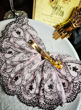 复古宝石蕾丝超大蝴蝶结发夹