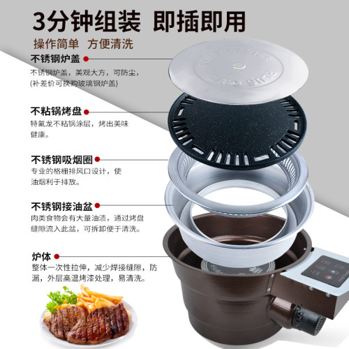 韩式电烤肉炉无油烤肉桌烤肉店商用 红外电加热盘烤肉炉 无需管道 - 图2