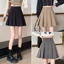 Grey 100 pleats half body dress Women fall high waist display slim anti-walking light jk skirt small sub A character umbrella skirt 100 lap short dress