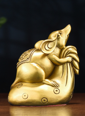 黄铜仿真老鼠摆件金钱鼠家居饰品