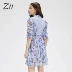 Z11 Womens 2019 Mùa hè Mới Vintage Ren voan Tai hoa nhỏ Đầm ngắn tay Z19BH106 - Váy eo cao