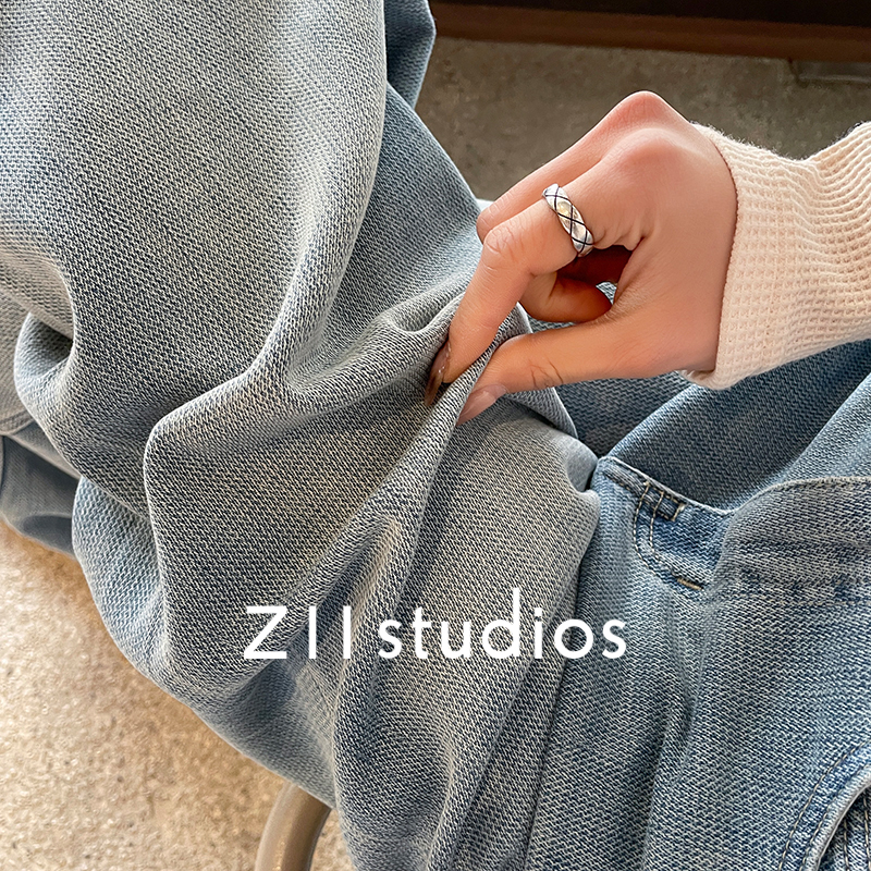 Z11 studios夏季薄款牛仔裤女士浅蓝色复古高腰垂感阔腿宽松裤子-图3