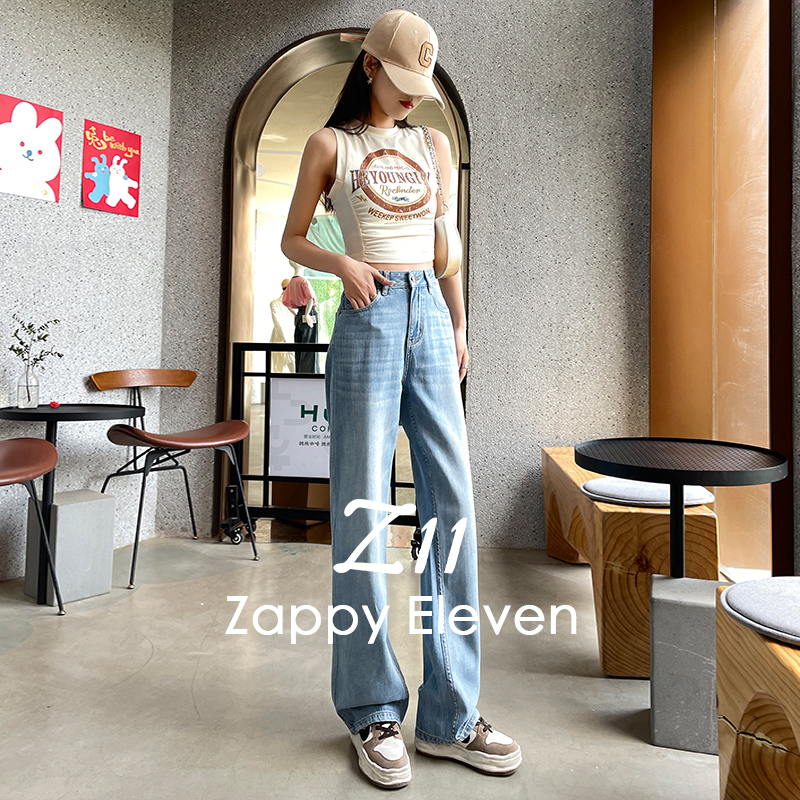 Z11 studios牛仔裤女士休闲宽松高腰百搭垂感复古直筒阔腿裤女-图0