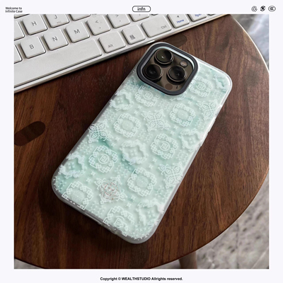 国潮国风绿色丝绸双层手机壳