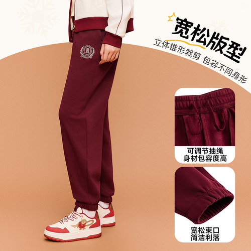 安踏好事发生 | 鸿运新年长裤女子加绒保暖刺绣束脚裤162548304N - 图0