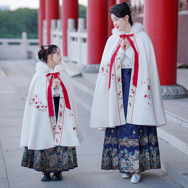 汉服女童马面裙套装秋冬款儿童冬装裙子唐装新年装拜年服亲子加绒