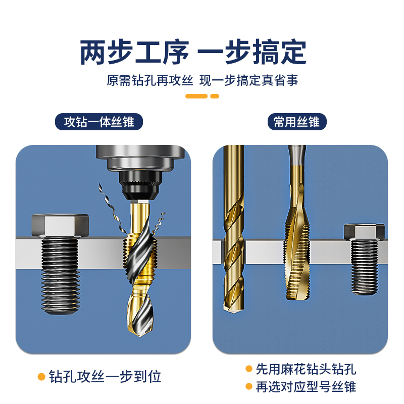 迪跃电钻专用攻丝钻头套装 钻攻一体丝锥攻牙复合丝攻m3m4m5m8m10