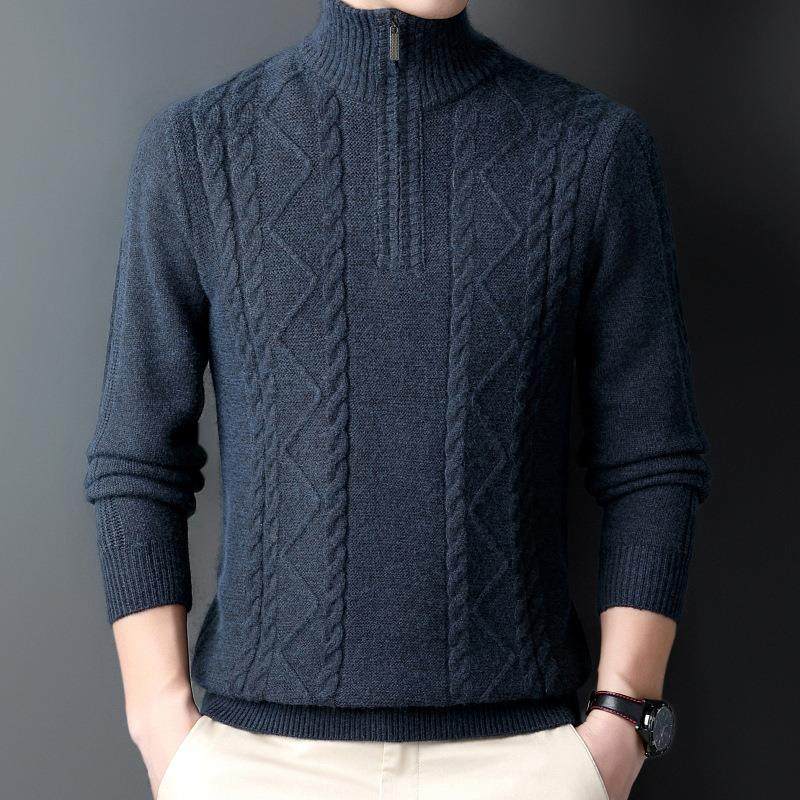 中青年领拉链加厚男士织衫秋冬季中年男套头羊针毛高爸爸毛QNK半,淘宝优惠券,粉丝福利购,淘宝优惠卷
