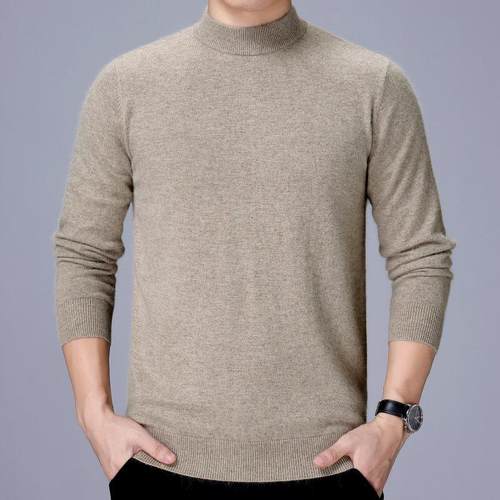 秋新冬长款男式羊套头毛衣半高8066-PI领绒男装纯色休闲袖羊毛针 - 图0