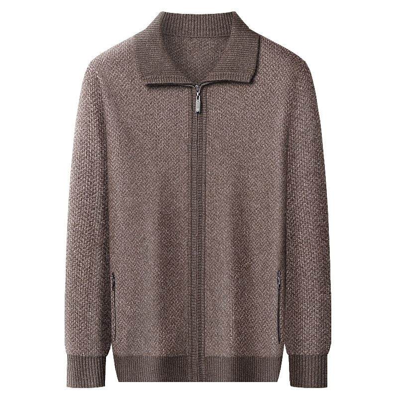 秋冬季款新开纯羊绒毛衣男士针织衫中领老年9569-K翻拉链大码羊毛,淘宝优惠券,粉丝福利购,淘宝优惠卷