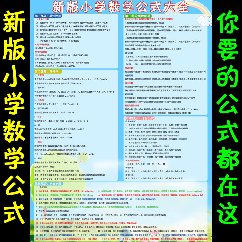 小学数学公式表 新人首单立减十元 21年8月 淘宝海外