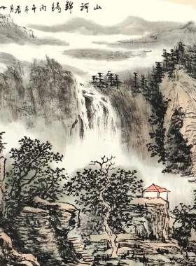 孤品收藏名家手绘山水横幅国画