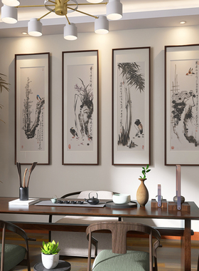 十兰梅兰竹菊花鸟挂画手绘实木框