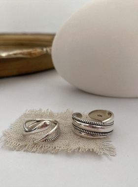 韩国ins简约冷淡风S925银戒指女时尚个性小众设计ins潮开口食指戒