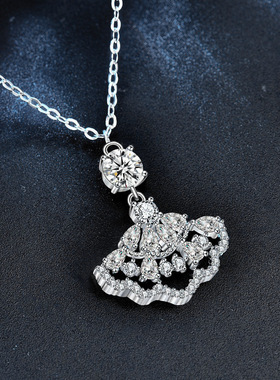 莫桑石小裙子项链女士S925纯银满钻扇形吊坠小众设计饰品锁骨配饰