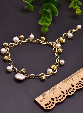 GLSEEVO原创设计天然淡水珍珠手链 ins爆款个性金属风手工女饰品