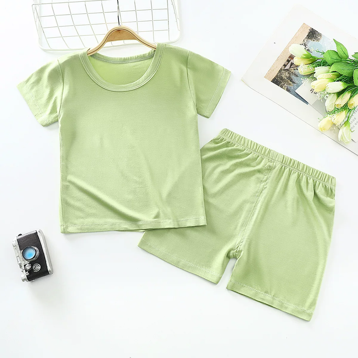 Summer children's solid cotton T-shirt, summer clothing, sleeves, base body-friendly set for boys