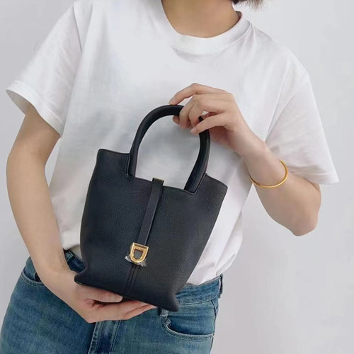 新款头层牛皮水桶包菜篮子手拎斜挎包女包 NB207 - 图1