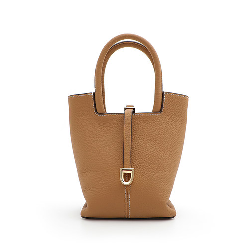 新款头层牛皮水桶包菜篮子手拎斜挎包女包 NB207 - 图0