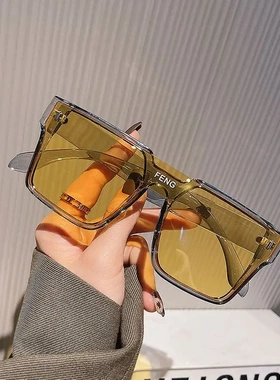 2025新款前卫黄色方形遮阳镜墨镜男款潮流朋克街拍太阳眼镜女个性