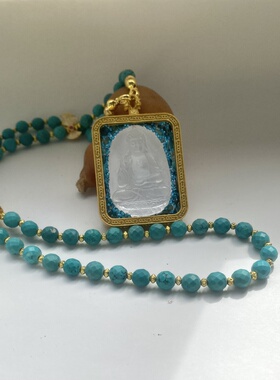 新款民族风唐卡复刻吊坠本命佛八大守护神前世今生珠珠项链绳藏风