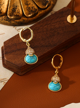 复古蓝色葫芦耳环耳坠小众设计高级感耳饰湖蓝色项链吊坠耳扣
