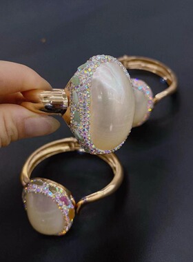 新中式彩色碧玺碎石镶嵌淡水母贝珍珠手镯椭圆手链加宽手环