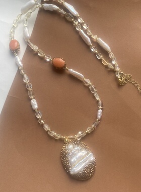 巴洛克吊坠黄水晶项链吊坠复古圣诞风毛衣链新款