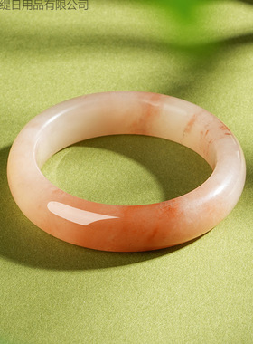 桃花酿金丝玉手镯玉镯玉石粉色桃运连连国风少女款镯子和田玉