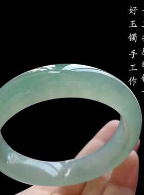 缅甸高冰种真玉手镯少女妈妈款旺夫女款淡绿浅绿翠绿玉镯子