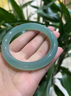 高冰种远山黛玉髓胖圆条手镯翡翠油绿色玛瑙玉石女款镯子饰品