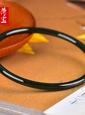 天然和田玉青玉手镯女墨绿色和田玉玉石圆条叮当镯玉石镯子玉镯