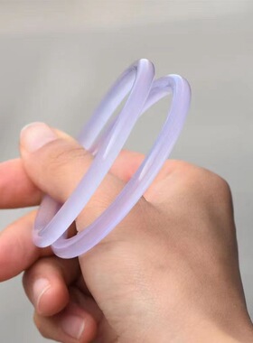 巴西天然高冰淡紫色玉髓手镯 6MM圆条紫色熏衣草玛瑙美人叮当