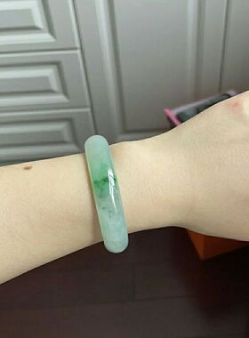 【带证】缅甸玉手镯天然翡翠货手镯冰糯种飘花玉镯绿花镯子