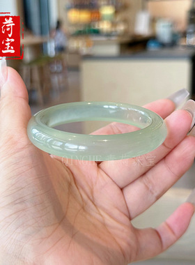 冰种天然岫玉手镯荧光岫玉玉镯镯子白冰透玉石手镯绿色礼物送女友