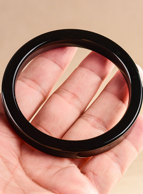 天然和田玉墨玉正圈手镯平安镯玉石镯子男女款手饰四会玉器