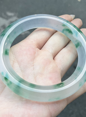 翡色翠玉高冰飘花胖圆条手镯石英岩处理冰玉石美人镯玉手镯手饰品