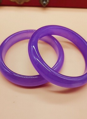 石英岩玉翡翠色紫罗兰扁条手镯冰透亮帝王紫浅紫女士款玉镯子