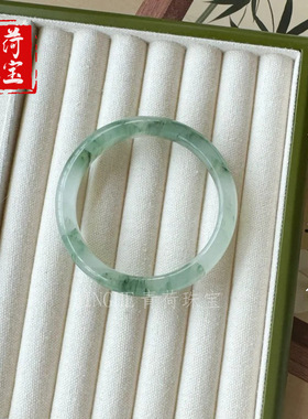 天然新疆天山翠手镯冰翠雪翠金丝玉级翡翠色玉石圆条飘花美人镯